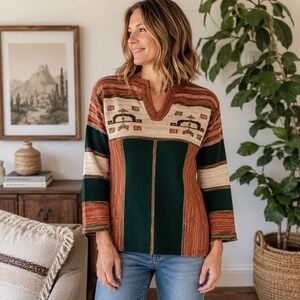 Vintage Reitman's Southwestern Knit Sweater Earth Tone Striped Boho Womens Small